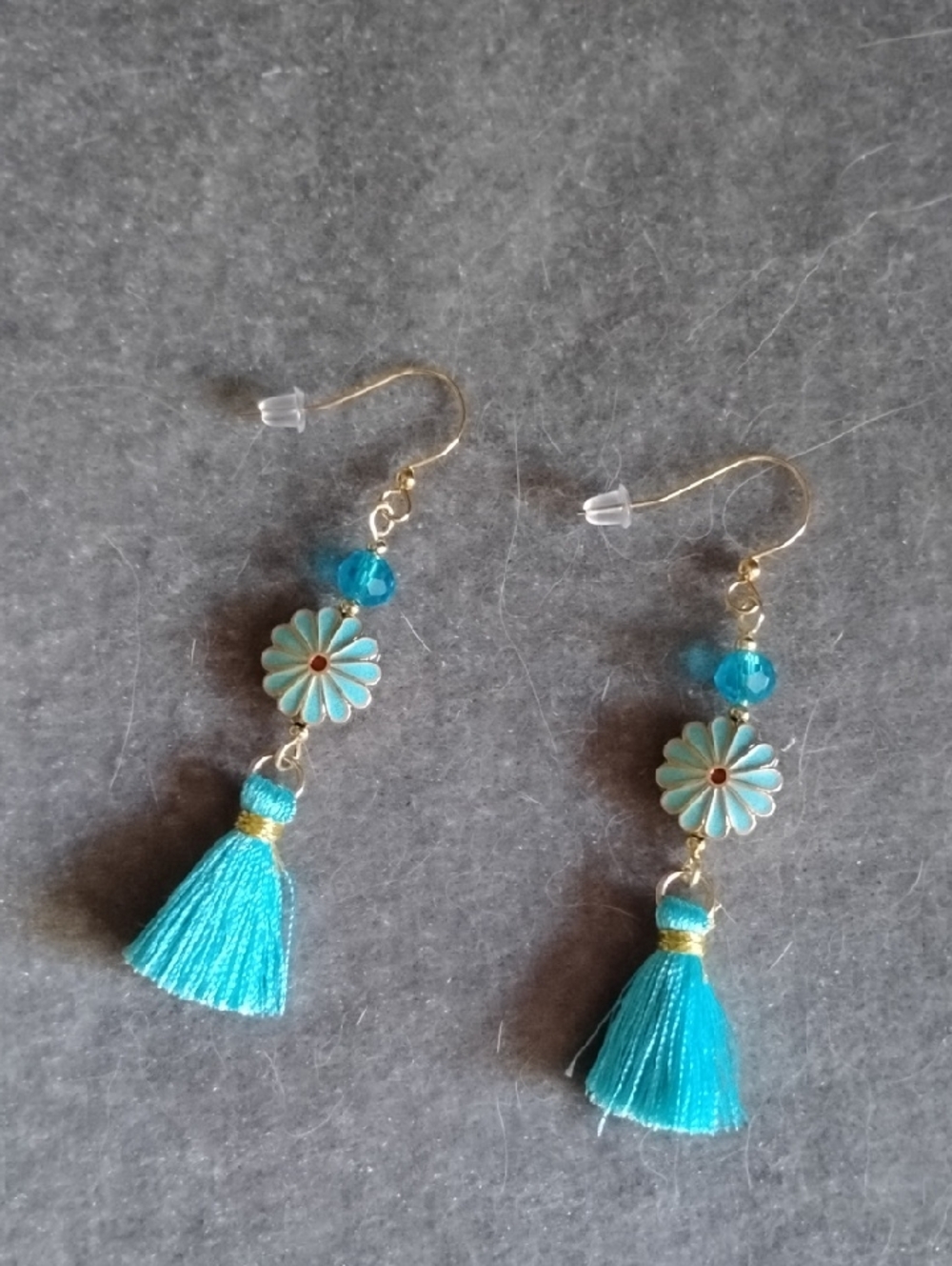 Hand Crafted Blue Tassel Flower Drop Earrings